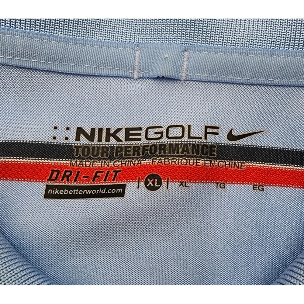MENS VINTAGE NIKE DRI FIT PERFORMANCE GOLF XL‎ BUTTON UP POLO SHIRT BLUE STRIPED